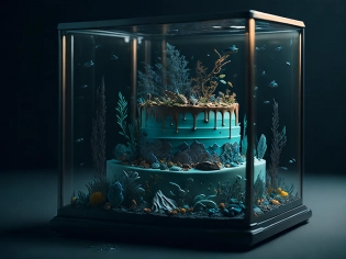 underwater, (((wedding cake))), photography, realistic, photo-realistic, 8k, highly detailed, full length frame, High detail RAW color art, diffused soft lighting, shallow depth of field, sharp focus, hyperrealism, cinematic lighting, knollingcase