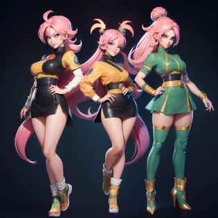Dragon ballz characters, colourful pictures, pretty female faces, sparkling simple make up,sparkling eyes, sparkling lips, high quality pictures, half body pictures, full body pictures