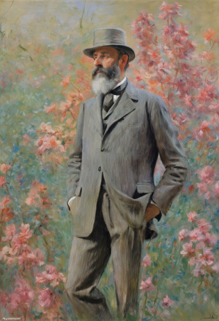 author?Claude Monet, author?Claude Monet, Claude Monet), Monet paintings, Monet style, author?Monet, Impressionist art, Monet style, Monet painted, author?Blanche Hoscheid Monet, Impressionist style, Charles S...., impressionist drawing, French Impressionism, Claude Monet style, impressionist drawing, Impressionistic style, impressionist drawing?Allad man in suit stands with his arms crossed, grey suit, distant full body view, 3 / 4 Back, standing elegant pose, high quality suit, doing an elegant pose over you, centered full body rear-shot, subject detail: wear suit, full height view, Business suit, Man standing, highly professionally detailed