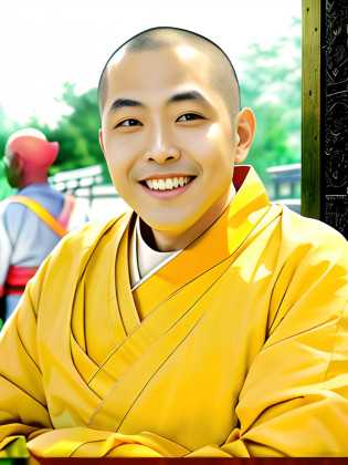 The robed Arafad man smiled and gestured?, portrait of saitama, portrait of monk, ancient japanese monk, full body picture of a male monk, buddhist monk, masakazu katsura, masakazu katsura, monk meditation, shinya tsukamoto, inspired by Kaigetsud? Anchi, front facing portrait of samurai