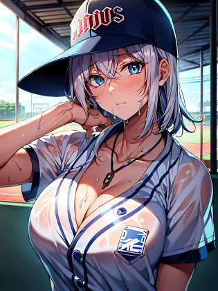 ?masterpiece++?top-quality++?ultra-definition++?ultra-definition++?4k++?8k++??Background Focus?++?Highly detailed,??baseball field??++??1??????evangerion?Asuka???+++???baseball player??????baseball uniform???+++???Baseball in right hand??++?((Mature woman playing baseball))++??Baseball hat???Baseball glove in left hand??with blush cheeks??Wristband on wrist???white  hair???Super shiny hair and skin???sunlights??((Beautiful))?Sweaty body?cleavage of the breast?Lively?sweating?serious facial expression? Perfect eyes, perfect hand?Perfect nose?evangerion?Rei Ayanami?Bright atmosphere?(wet effect)+?(light effect)?(Cinematic lights)+?(Cinematic of lights)+