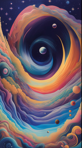 a painting of a colorful swirl with planets and stars in the background, cosmic and colorful, swirling water cosmos, detailed dreamscape, surreal space, portal to outer space, psychedelic surreal art, birth of the universe, jen bartel, infinite psychedelic waves, psychonaut universe, hyper - detailed visionary art, space colors, cosmic colors, vast cosmos, in the cosmos