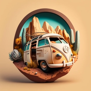 logo icon, 3d, fusca, adventure, graphic design, realistc, High detail RAW color art, paisagem, 8k