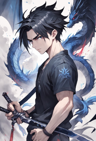 t-shirt design, illustration watercolor, centered art, Dragon background, Watercolor painting style, ))) yasuo , league of legends, yasuo_ (league_of_legends), weapon, 1boy, solo, male focus, sword, greyscale, ponytail, long hair, manly, holding, scar, upper body, incredibly attractive, rita rita rossweisse , gothic colors, mood of tension and terror, Artlist_Milli-Liter, watercolor style, ink style, sketch style, hand-painted lines, Edge line, ink mark, Pencil line, vivid colors, 1boy, upper body, stunningly attractive, Rita rita rossweisse,