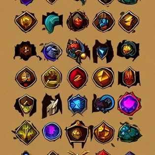 video games icons, 2d icons, rpg skills icons, world of warcraft items icons, league of legends items icons, ability icon, fantasy, potions, spells, objects, flowers, gems, swords, axe, hammer, fire, ice, arcane, shiny object, graphic design, high contrast, artstation --uplight