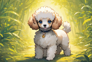 Certainly! Here's a description of a Miniature Poodle illustration in Naoki Saito's style:

