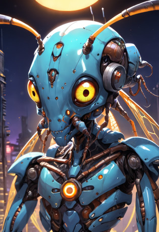 there is a very strange looking alien with glowing eyes, ant humanoid, insectoid, ant alien, ant humanoid mechanic, cyborg wasp, a humanoid mosquito, space insect android, steampunk robot ant, portrait of a alien insect, biopunk cyborg wasp, friendly humanoid insect robot, antasy character, metal and glowing eyes, human structure bee concept art