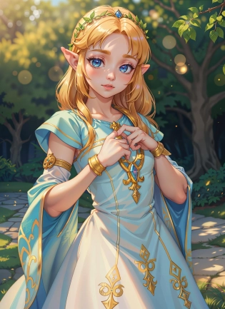 (cute:1. 2) portrait of zelda posing, one arm raised, delicate, princess dress, castle, foliage, dreamlike, misty, (masterpiece:1. 2) (photorealistic:1. 2) (bokeh) (best quality) (detailed skin:1. 3) (intricate details) (8k) (HDR) (cinematic lighting) (sharp focus)