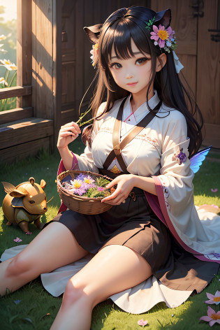 (?masterpiece,high-level image quality,hightquality)?(Flower Fairy)?(Seeing with the Eyes of the Spirit?Seeing with Spiritual Sight)????grass field?insects???clouds?suns?femele????kawaii?Smile?Nature Spirits?rhinoceros beetle?Ants?butterflys??Fairies working under angels