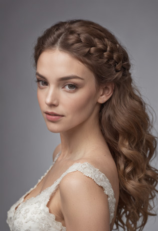 mujer sexy, 20 year, delgado, atletic, piel bronceada brillante, pechos enormes, Cintura delgada, cabello rubio rizado, vestido blanco, realista, Cinematographer, real, natural