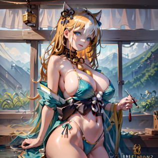 (NSTDA.:1.2), (10, beste-Qualit, master-piece: 1.4), ultra-high resolution, (lifelike, photorealistic portrait: 1.48), 20 age, Cute Girl, (See through the microcolor bikini beetle:1.11), Famous Japanese actors, gigantic breasts, Blue Eyes, Head tilt, cowboy shot, from the side, looking at the audience, expressionless, Beautiful lake, Zeiss 150mm F/ 2.8 Hasselblad, In Japanese shrines, Whole body, foot, Ultra-Wide Angle