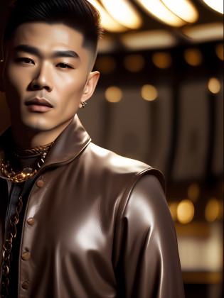 (1 Men?(8K:1.3), Knight image,Asian man photo?Mature men(Best quality, Masterpiece), ?????:1.2?The silhouette blends in with Korea&Japanese male style?The image is based on a 30-year-old man?The character's facial contours are three-dimensional?Be three-dimensional?Wild like a motorcyclist,  Wear leather textured gloves?Full of detail??Short brown hair(Gradient lighting?, 1 man, The skin texture is clear? Look ahead,The man's eyes were anxious?Chapped lips?Sweat on the forehead?The eyes are slender, (Photorealistic:1.4), (Best quality:1.0), (?????:1.0), 8K, RAW photo, (Masterpiece:0.2), (PureErosFace_V1:0.5),Feral male image, Men's leather biker jacket?metallic buttons??Several patterned printed shirts?Wear necklaces and bracelets and 3 metal chains in different styles?A thick rope is tied around the waist, The venue is located in front of the amusement park carousel, The man's expression was nervous?Liso's action?mystical ambiance?Male posture and male facial features(Three-dimensional)?Hair is scattered and layered?Lights illuminate the characters from top to bottom?Bare hair?sun light????????????????