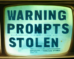 text "WARNING PROMPTS BEING STOLEN" :: Emergency Broadcast Alert System, typography "WARNING PROMPTS BEING STOLEN", vintage broadcast --ar 8:6 --test --uplight