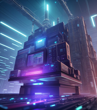{{Business website}, macro crisp quality, controlling industrial production, technology, professional, Advert for software business, embedded engineer, software engineer, cyberpunk, professional , computer chips, glowing industrial machinery, cinematic, dimmed colors, dark shot, muted colors,