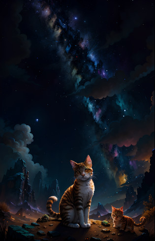 Chimera cat with different parts of animals under a starry sky in a po-apocalyptic environment, Pintura digital altamente detallada, Arte digital altamente detallado, Arte digital 4K altamente detallado, Pintura digital altamente detallada, gato. Pintura digital, Ilustraciones digitales altamente detalladas, Arte digital. Altamente detallado, Arte digital hiperdetallado, Arte digital extremadamente detallado, Arte digital altamente detallado, Arte digital altamente detallado