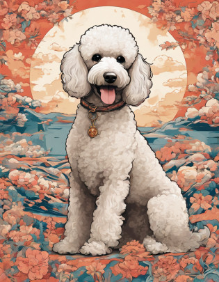 Certainly! Here's a description of a Miniature Poodle illustration in Naoki Saito's style:


