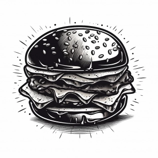 Bold iconic logo of cheeseburguer, black vector, on white background --q 2 --v 5