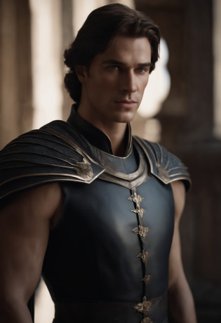 (best quality, alta resolu��o, Realista:1.37), Gilthunder is a British man of medium height, with a slender yet muscular build that exudes confidence. His hair is a deep, smooth brown, reaching down to his neck, with some strands delicately falling onto his face, adding a touch of mysterious elegance.His face is truly remarkable, featuring handsome features and a chiseled jawline that bestow an air of determination. His skin is pale, with a subtle rosy undertone, further enhancing his classical beauty. His lips are naturally rosy, while his nose is straight and flawless, completing the harmony of his face.Gilthunder's eyes are like two deep pools of intense blue, carrying a serious and penetrating expression. They seem to reflect profound knowledge and unshakable inner strength.Dressed in a black medieval tunic, Gilthunder emits an aura of mystery and authority. His figure, with the tunic accentuating his silhouette, appears as if it's straight out of a tale of knights and castles. Additionally, he boasts a muscular physique, further enhancing his imposing presence.Cinematic realistic portrait, bonito rosto detalhado, rosto realista altamente detalhado, Rosto altamente detalhado de 8k, retrato de rosto detalhado realista, 8k portrait render, sharp high detail face, realistic face moody lighting, rosto realista detalhado, rosto realista humano, Retrato VFX altamente detalhado, rosto detalhado e realista, rosto realista e detalhado