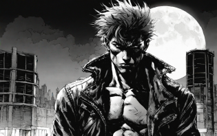 #photography #sketch #manga anime boy, werewolf leather jacket, full moon night, art by Jim Lee, Frank Miller #manga photo by Michael Kenna, Tom Hussey, sculpture by Bruno Catalano #sketch #photography, black and white, gritty urban scene, HD, 4k, RAW, contrast, shadows, 2k