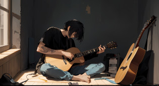 there is a man sitting on the floor playing a guitar, playing the guitar, playing the guitar, playing a guitar, Man playing guitar, tocando guitarra, O guitarrista, guitarrista, musician, the girl plays the guitar, cantor e compositor, solo de guitarra, cantor - compositor, is playing a lute, alessio albi, holding a guitar, tocando guitarra no palco