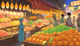 [Scene: Vendor�s calls] The camera focuses on a vendor energetically advertising their pomelos, their voice cutting through the busy market noise. Other vendors chime in, showcasing their own pomelos and enticing potential buyers with promises of exceptional sweetness.