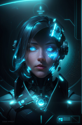 an artwork depicting the concept of artificial general intelligence, superintelligence, and divine artificial intelligence, with a focus on the main subject, material, additional details, image quality, artistic style, color palette, and lighting.

Artwork Subject: A futuristic scene with a central figure representing artificial intelligence, surrounded by symbols of advanced technology and intelligence.

Material: Digital illustration with photorealistic rendering and fine details.

Additional Details: In the background, include futuristic architecture and floating holographic elements. The central figure should have a humanoid appearance with glowing eyes and intricate circuit patterns across its body. Show complex neural networks and algorithms intertwined with the figure, symbolizing its advanced computational abilities. Surround the figure with floating orbs of light, representing knowledge and data.

Image Quality: (best quality, 4k, highres, masterpiece:1.2), ultra-detailed, realistic, sharp focus, studio lighting.

Artistic Style: Futuristic conceptual artwork, combining elements of sci-fi and cyberpunk aesthetics. Focus on clean lines, sleek designs, and a harmonious color scheme.

Color Palette: Use a mix of vibrant neon colors, such as electric blue, neon green, and deep purple, to create a futuristic atmosphere.

Lighting: Illumination should come from the holographic elements and orbs surrounding the central figure. Use a combination of soft ambient light and strong directional light sources to highlight the intricate details and create depth in the artwork.

Remember to format the prompt in a single line, separating each tag with a comma. Feel free to add more relevant details to enhance the overall visual experience.