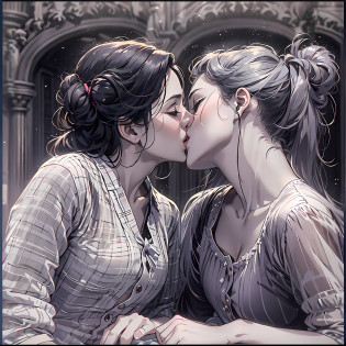 arafed image of a woman and woman kissing each other, kiss, wonderful scene, kissing together cutely, lovely kiss, kissing, hot, couple kissing, full scene shot, version 3, visually stunning scene, most memorable scene, the most beautiful scene, still from a terence malik film, best scene, kiss mouth to mouth, shot from movie, wonderful