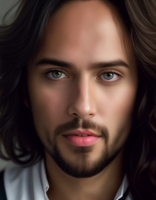Homem arafed com cabelos longos e olhos azuis usando uma gravata, pintura digital ultra realista, arte digital ultra realista, retrato ultra realista, pintura digital hiper-realista, pintura digital hiper realista, arte digital muito realista, arte digital ultrarrealista, arte digital ultrarrealista, pintura digital fotorrealista, arte digital hiperrealista, arte digital hiper realista, arte digital altamente realista