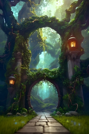 (Digital Artwork:1. 3) of (Sketched:1. 1) octane render of a mysterious dense forest with a large (magical:1. 2) gate (portal:1. 3) to the eternal kingdom, blade runner, intricate (vine:1. 2), massive tree in liquid metal, realistic digital painting portrait, shot at 8k resolution, petrol liquid, pastel color, splash art, blue and purple magic universe, light engrave in intricate details, (light particle:1. 2), (game concept:1. 3), (depth of field:1. 3), global illumination, Highly Detailed, Trending on ArtStation