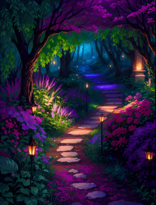 a painting of a pathway with a pathway leading to a garden, enchanted magical fantasy forest, magical fantasy forest, magical forest backround, enchanted and magic forest, fantasy forest landscape, beautiful art uhd 4 k, magical environment, fantasy forest background, magic fairy forest, magical forest background, fantasy forrest background, beautiful digital painting, magical forest in the background