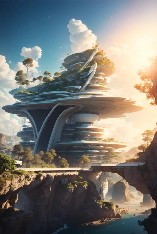 (Masterpiece, top quality, best quality, official art, beautiful and aesthetic:1. 2), wide shot, panoramic, focused shot, ecological, vision, innovation, solarpunk place of worship modern building, solarpunk theme, Avant Garde architecture, (epic composition, epic proportion), shopping district, solar panel, wind turbin, clean city, dynamic lighting, bokeh, HD, UHD, 64K, ultra realistic, professional work, award winning, photography,