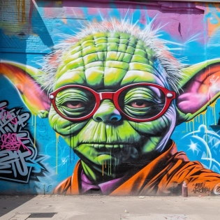 yoda with sunglasses, graffiti art