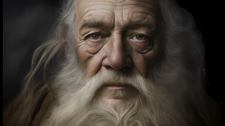 um close up de um homem com uma longa barba branca e uma borboleta, arte digital altamente realista, arte digital hiperrealista, retrato ultra detalhado, arte digital hiper realista, arte digital ultrarrealista, pintura digital hiper realista, arte digital ultrarrealista, arte digital ultra realista, arte digital muito realista, pintura digital hiper-realista, artes digitais fotorrealistas, pintura digital ultra realista