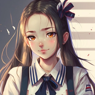 Beautiful highschool girl in uniform turns around with a smile with tears, long hair in buns, anime, detailed --v 4