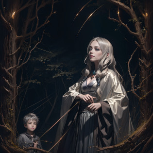 Masterpiece, best quality, MTSpider V4, (((1 young innocent boy)), HDR, very detailed eyes and face, goth, solo, white skin, long hair, beads, japanese clothes, white kimono, silk, stone, forest, northern lights, spider silk, (glowing metal objects hovering in the air and encircling him: 1.2), (arcs and sparks: 1.2), (energy flow: 1.2), (translucent magnetic field lines: 1.2), (gold, silver gray and shimmering light effects: 1.2), horror art, fear, unified 8k wallpapers, ultra-detailed, beautiful and aesthetic, masterpiece, the best quality, deep and rich black shadows, mother earth, smiles, enchanting whimsical fantasy forest background, happiness, enchanting atmosphere, very detailed, dynamic angles, cowboyshot, most beautiful chaotic forms, elegance, fauvist design, bright colors, romanticism, by James Jean, Robbie Devi Antonio, Ross Tran, Francis Bacon, Michal Mlaz, Adrian Ganey, Petra Corright, Gerhard Richter, Takashi Yamamoto, Ashley Wood, Atmospheric