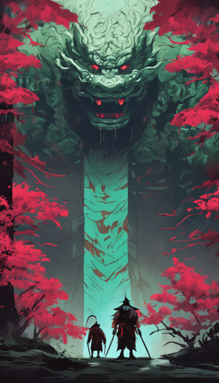 Enter the realm of the supernatural as a fearless Ronin confronts a shape-shifting Tengu in a bamboo forest.
