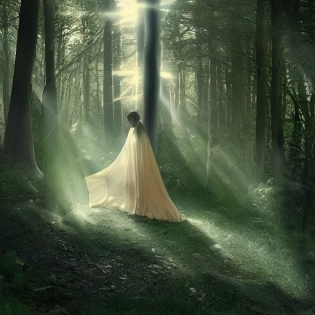 crystal quartz in the woods, mystic light, incandescent, aura glow, cinematic composition, dramatic, ethereal, angelic, heavenly, divine, celestial, 4k, style of Carl Bloch, �ar 1:2