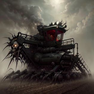 <lora:GothicPunkAI:.9> GothicPunkAI combine harvester