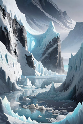 white hair, blurry, splashing water, (intricate details), highly stylized impressionist painting, low contrast, buzz cut, (intricate), Greg Rutkowski, Scenery, river, sharp focus, (natural skin texture), grass hills, noir coloration, messy, capturing the stark contrast between a (collapsing iceberg:1.2) and a thriving,