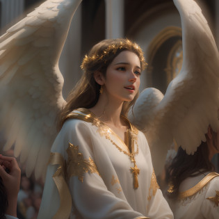 Top quality masterpieces in 8K, Featuring real people. The realism is impressive, In highly detailed CG, Glossy skin, and fully focused.
break
Set in Heaven, Filled with the glory and shining light of God.
break
Angels exude a sense of blessing and happiness.