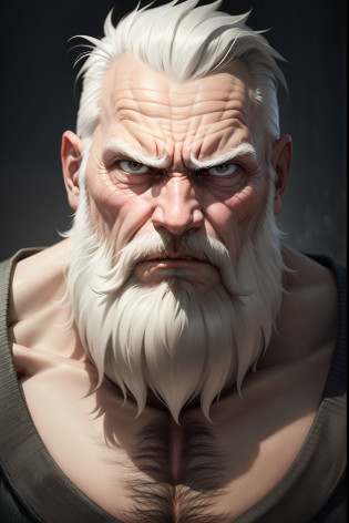 White-bearded old man with a fierce expression?The expression is fierce?Fierce expression
