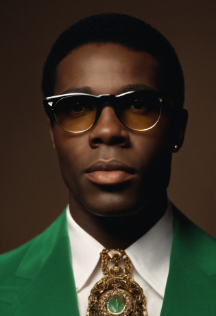 Singer of the 60s Marvin gay known for his innovative style, with a gold chain around his neck dressed in his traditional green blaizer black man SINGER MARVIN GAY WHO SHINED IN THE 60S LOOKING FACEDLY IN FRONT OF THE SCREEN EXPLANATION EYES MOUTH CLOSED BLACK SINGER MARVIN GAY ICONE, masterpiece',
