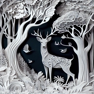 paper quilling, paper cut art, paper illustration, deer in forest, one color, very detailed, 8k --upbeta --v 4
