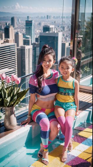 180th floor infinity pool?The tallest building in the urban forest?Around bonsai?Luo Han Song?coconut palms?tulips?Rose flower?Tease alpacas to play?There were five little girls wearing openwork translucent stockings?Pouting and smiling?is shy?Pinch up colorful hair, vivid vivid colors, multicolored clothing, Cut tattered T-shirts, vibrant color details, Vibrant and dynamic, bright vibrant colors, multicolored clothing, Intense and vivid colors, vivid vivid colors, Vivid and vibrant colors, vibrant tones, colorful outfit, colorful fashion, vivd colour, vivid and vibrant