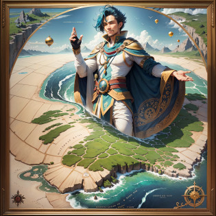 Of course! Let me paint you a male figure who personifies the map:

This anthropomorphic map male figure is a resolute and intelligent being. His hair is interwoven with yellow, blue and green lines, symbolizing the diversity of land, sea and natural landscapes. His eyes shone with wisdom and determination, revealing his deep understanding of geography. He is smiling and shows a friendly and confident atmosphere.

His body is made of land and sea, showing the shape and characteristics of the earth. The land part takes on the texture of mountains, rivers and forests, highlighting the magnificence and diversity of the earth. The ocean part shimmers with blue and green light, symbolizing the Earth's waters and ecosystems. His body lines are even and steady, showing the firmness and resilience of the earth.

He wears a simple yet powerful garment with colors and patterns from elements of the map, with yellow for land and blue and green for sea and nature. His clothing showcases the diversity of the earth and the wisdom of humanity. Despite its simplicity, it still exudes elegance and dignity.

The anthropomorphic map male figure waving his arms symbolizes his interest and passion in leading and exploring world geography. In the palm of his hand, miniature maps can be seen, and his fingertips gently touch various countries and regions, symbolizing his in-depth knowledge of global geography.

His presence encourages a deeper understanding of the planet, respects the connections between cultures and regions, and promotes international cooperation and social development. He represents geographical knowledge and human ingenuity, encouraging people to expand their horizons and break down boundaries.

This anthropomorphic image of the male map shows the charm and power of maps and makes us realize the importance of geographical knowledge. He is the embodiment of the map, encouraging greater global awareness of the planet and people, and promoting global cooperation and sustainable development.

He is the guardian of the planet, sending a message of valuing the planet, respecting diversity and protecting the environment. He encouraged everyone to become guardians of the planet and work together to create a better world. --auto --s2
