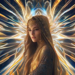 (masterpiece, top quality, best quality, official art, beautiful and aesthetic:1.2), (1girl), extreme detailed, (fractal art:1.3), colorful, highest detailed, perfect face, upper body, HDR, (praying:1.3), (white cloak golden lines:1.2), galaxy, (light streaks), striking visuals, (dynamic streaks, luminous trails:1.2), vibrant colors,