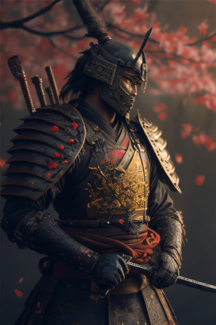 arafed samurai with a sword and a helmet on stands in front of a tree, samurai portrait, samurai warrior, as samurai, samurai, dressed in samurai armour, cyborg samurai, cyberpunk samurai, portrait of a cyberpunk samurai, epic samurai warrrior, japanese warrior, very beautiful cyberpunk samurai, portrait of a samurai, inspired by Kan? H?gai