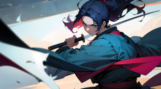 Kojiro was a samurai mage, known for his ability to conjure shock spells and mastery of the legendary exotic katana of the gods. At 23, he was surprisingly young for someone with such skill and dexterity in battle.

Her curly hair gave him a wild and exotic look, complementing his bold and fearless personality. He didn't hesitate to fight enemies much stronger than himself, relying on his skill with the sword and his spells to ensure his victory.

Kojiro owned an exotic katana, which was a masterpiece of design and craftsmanship. The blade was adorned with intricate details, which shone in the sunlight and gave it a heavenly appearance. Kojiro believed that the katana was a gift from the gods, and treated it with all the respect and reverence it deserved.

Despite his combative nature, Kojiro also had a kind heart and always sought to help those who needed him. He knew that his skill in magic and sword was a gift, and he made a point of using it for good, fighting against injustice and oppression.

However, his ultimate goal was to hone his skills, both in combat and magic, to become the most powerful samurai wizard that ever lived. He knew this journey would be long and arduous, but he was willing to take on any challenge that came his way, in search of the glory and recognition he deserved.