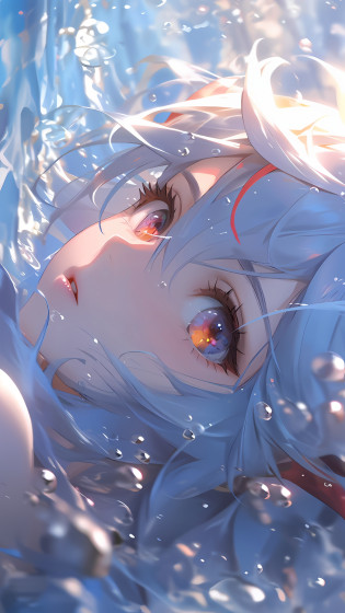 Anime girl with blue hair and blue eyes floating in water, style of anime4 K, Anime art wallpaper 4k, Anime art wallpaper 4 K, 4K anime wallpaper, Anime wallpaper 4K, Anime wallpaper 4 k, Anime art wallpaper 8 K, wallpaper anime blue water, Detailed digital anime art, Beautiful anime artwork, ultra hd anime wallpaper, 4k manga wallpapers