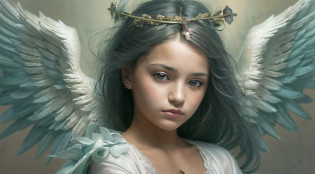 arafed girl with purple angel wings and a cross on her hands, girl with angel wings, of an beautiful angel girl, angel girl, beautiful angel girl portrait, beautiful angel, winged girl angel, wearing angel, an angel, wearing angel halo, biblically acurate angel, girl with feathers, of beautiful angel, possibly an angel, beautiful female angel